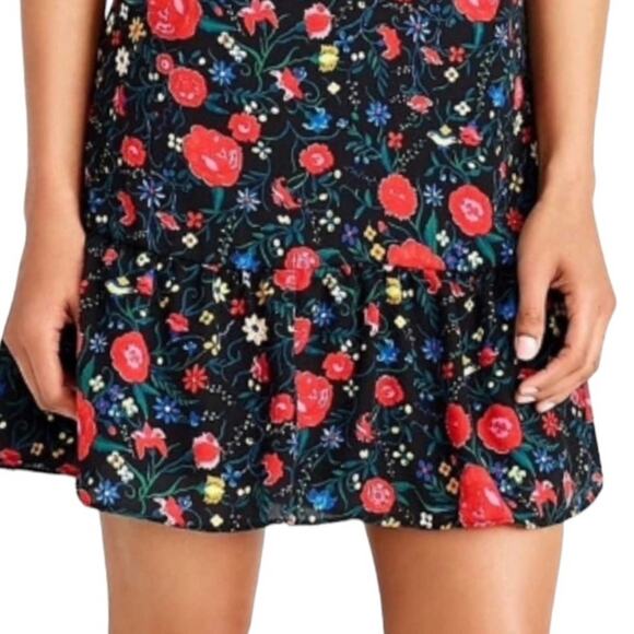 NWOT J.Crew Black Red Printed Floral Flutter Dress With Ruffle Sleeves Size XS - Picture 3 of 6